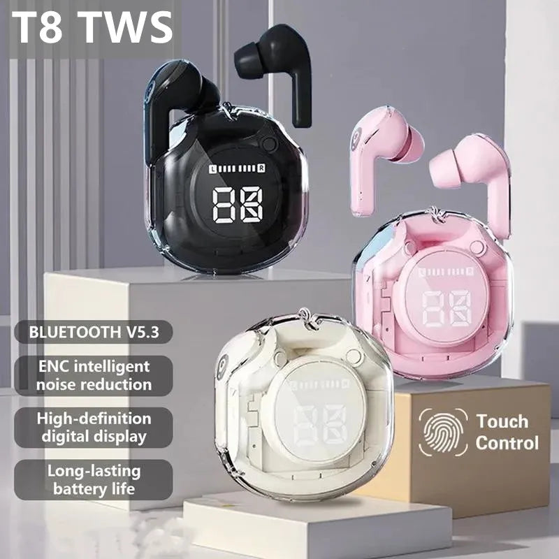 Auriculares Bluetooth T8 PRO Tws transparentes con pantalla digital LED